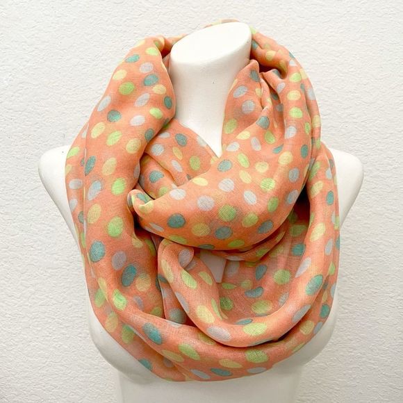 Pastel Polka Dot Print orange Infinity Scarf, LOF Love of Fashion in NY,… - Picture 1 of 6